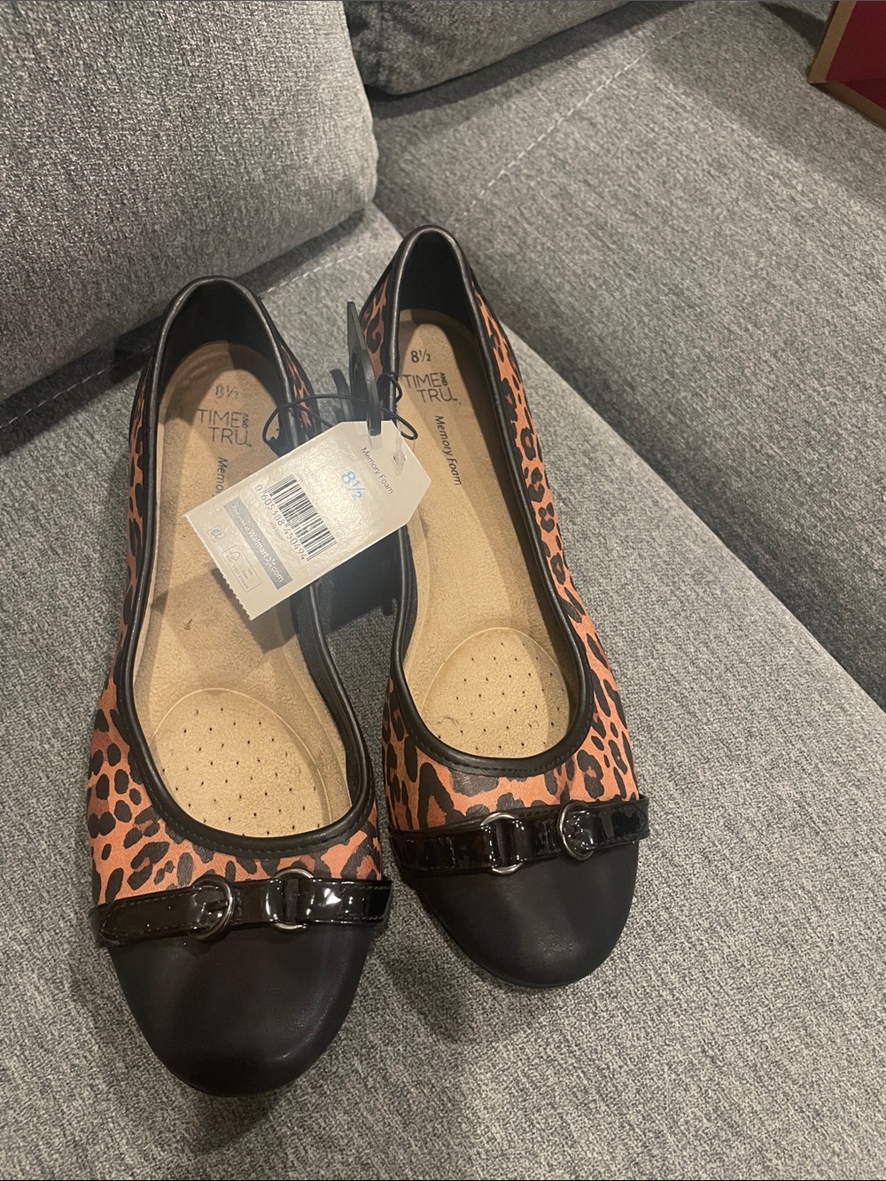 Time and Tru Leopard Print Flats with Black Cap Toe